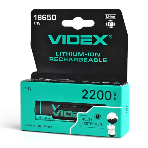 Lithium-ion battery VIDEX 18650-P 2200mAh with protection color box/1pc