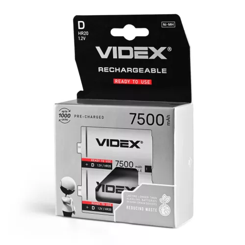Ni-MH Rechargeable battery VIDEX HR20 7500mAh 2pcs BLISTER