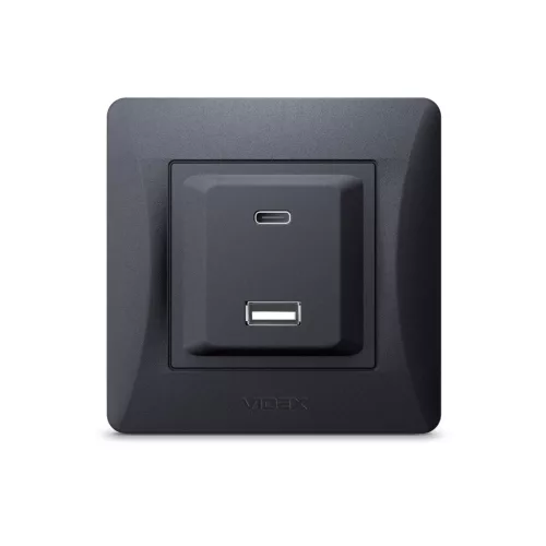 Socket USB-A + USB-C PD20W black graphite VIDEX BINERA