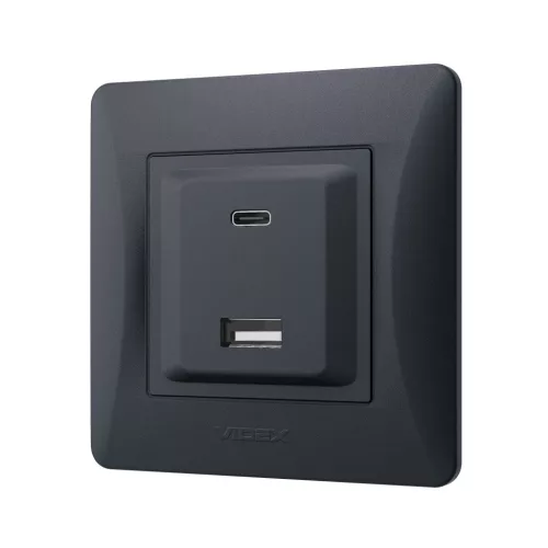 Socket USB-A + USB-C PD20W black graphite VIDEX BINERA
