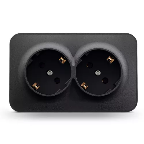 Surface-mounted double Schuko socket IP20 mate black VIDEX BINERA