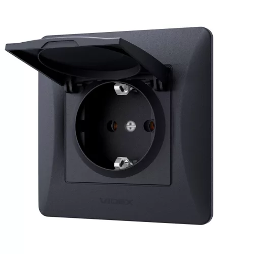 Single schuko socket with cover black graphite VIDEX BINERA