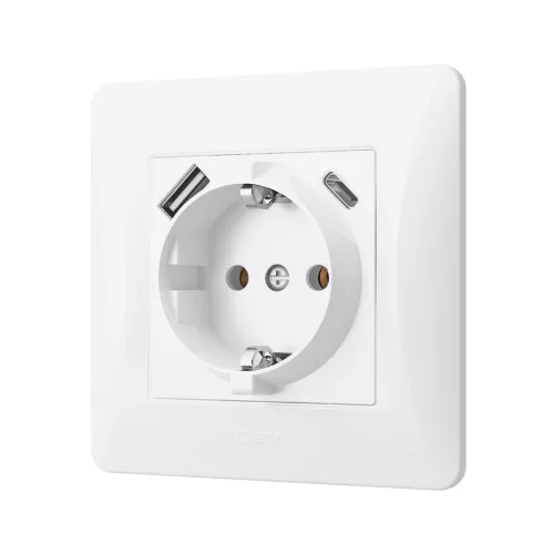 Single schuko socket with USB-A+USB-C white VIDEX BINERA