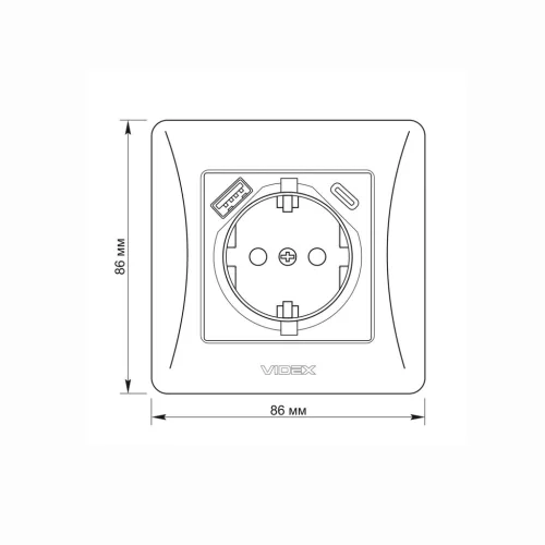 Single schuko socket with USB-A+USB-C white VIDEX BINERA