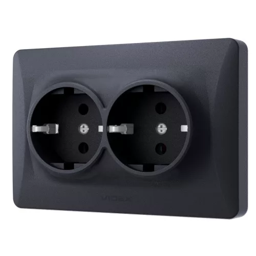 Double schuko socket black graphite VIDEX BINERA