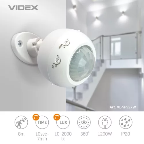 PIR motion and light sensor VIDEX VL-SPS27W 1200W