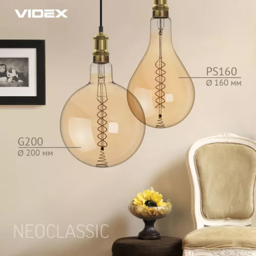 LED Bulb VIDEX-E27-G200-8W-FIL-DIM-SPIRAL-AMBER-WW1