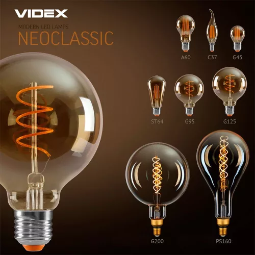 LED Bulb VIDEX-E27-PS160-8W-FIL-DIM-SPIRAL-AMBER-WW1