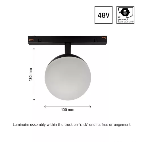 SYSTEM SHIFT - GLOBE, SPHERE TRACK LIGHT 100X148MM 5W 165DEG BLACK 5Y WARRANTY