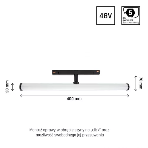 SYSTEM SHIFT - BEAM TRACK LIGHT 28X400X75MM 12W 150DEG BLACK 5Y WARRANTY