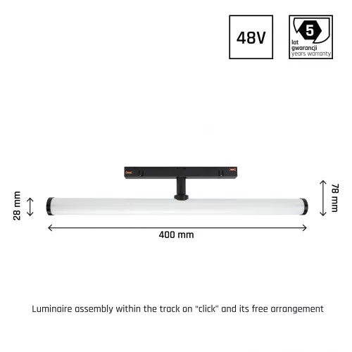 SYSTEM SHIFT - BEAM TRACK LIGHT 28X400X75MM 12W 150DEG BLACK 5Y WARRANTY