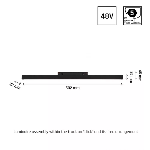 SYSTEM SHIFT - LINE M TRACK LIGHT 602X23X42MM 17W 100DEG BLACK 5Y WARRANTY