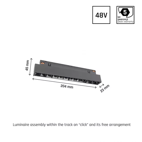 SYSTEM SHIFT - GRID S TRACK LIGHT 204X23X42MM 12W 35DEG BLACK 5Y WARRANTY