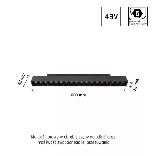 SYSTEM SHIFT - GRID M TRACK LIGHT 303X23X42MM 17W 35DEG BLACK 5Y WARRANTY 2 CIRCUITS