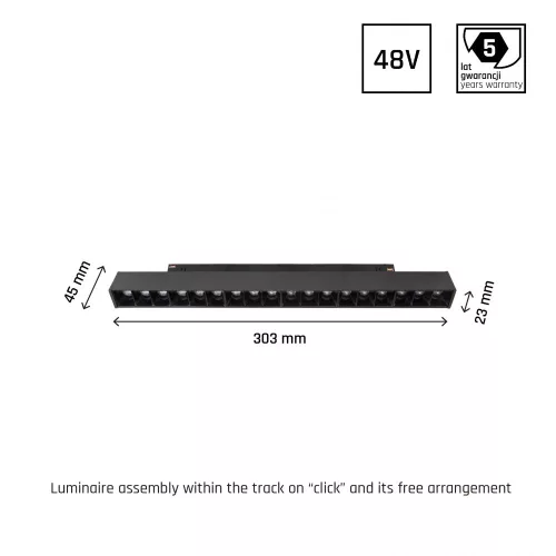 SYSTEM SHIFT - GRID M TRACK LIGHT 303X23X42MM 17W 35DEG BLACK 5Y WARRANTY