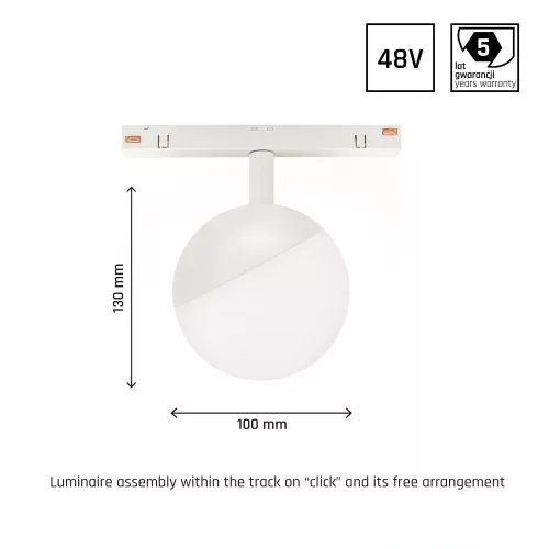 SYSTEM SHIFT - GLOBE, SPHERE TRACK LIGHT 100X148MM 5W 165DEG WHITE 5Y WARRANTY