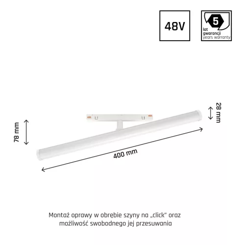 SYSTEM SHIFT - BEAM TRACK LIGHT 28X400X75MM 12W 150DEG WHITE 5Y WARRANTY 2 CIRCUITS