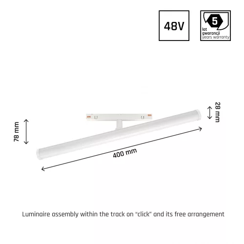 SYSTEM SHIFT - BEAM TRACK LIGHT 28X400X75MM 12W 150DEG WHITE 5Y WARRANTY CASAMBI