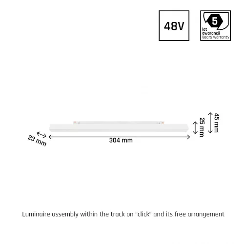 SYSTEM SHIFT - LINE S TRACK LIGHT 304X23X42MM 8W 100DEG WHITE 5Y WARRANTY