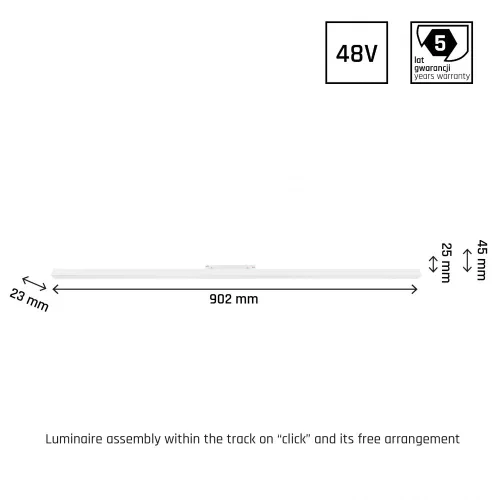 SYSTEM SHIFT - LINE L TRACK LIGHT 902X23X42MM 22W 100DEG WHITE 5Y WARRANTY