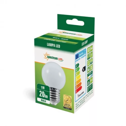 LED BALL G45 E-27 230V 1W  WHITE PCV SPECTRUM