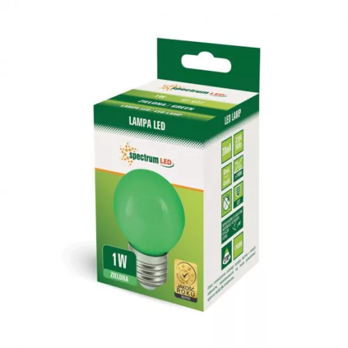 LED BALL G45 E-27 230V 1W GREEN PCV SPECTRUM