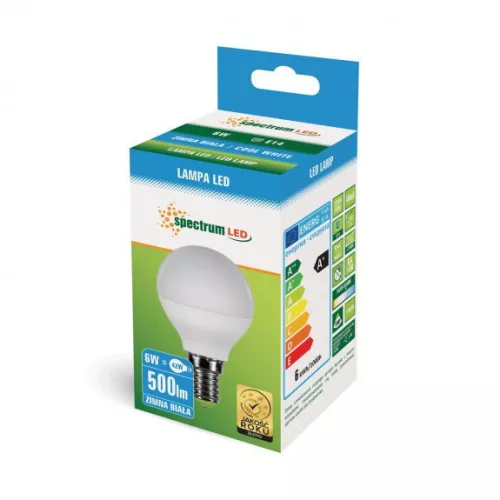 LED BALL G45  E-14 230V 6W CW SPECTRUM