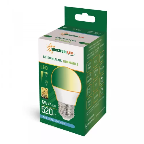 LED BALL P45  E-27 230V 6W CW DIMMABLE SPECTRUM