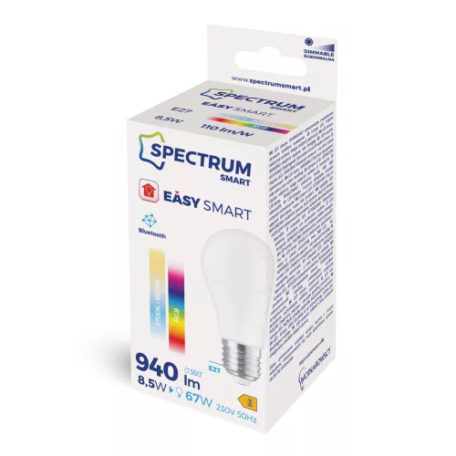 LED GLS A60 E-27 8,5W 230V RGBW+CCT+DIM BTM SPECTRUM SMART EASY SMART