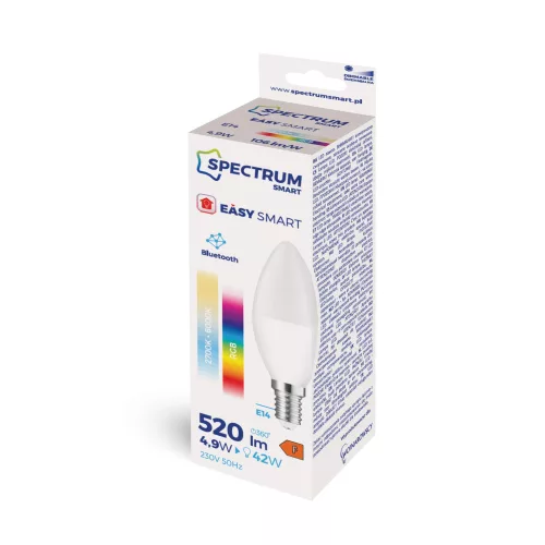 LED CANDLE C38 4,9W E-14 230V RGBW+CCT+DIM BTM SPECTRUM SMART EASY SMART