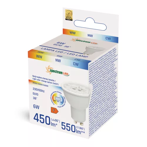 GU10 LED-fényforrás, 6 W, Szabályozható színhőmérséklet